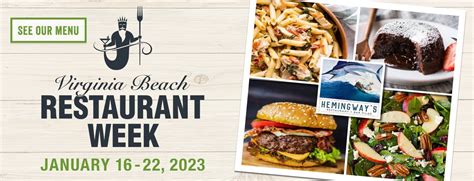 Vb restaurant week - Jan 9, 2024 · Virginia Beach Restaurant Week, Jan. 15 through 21. This event has served locals and tourists delightful dining experiences for 19 years. Make memories at some of these establishments. Get a two ... 